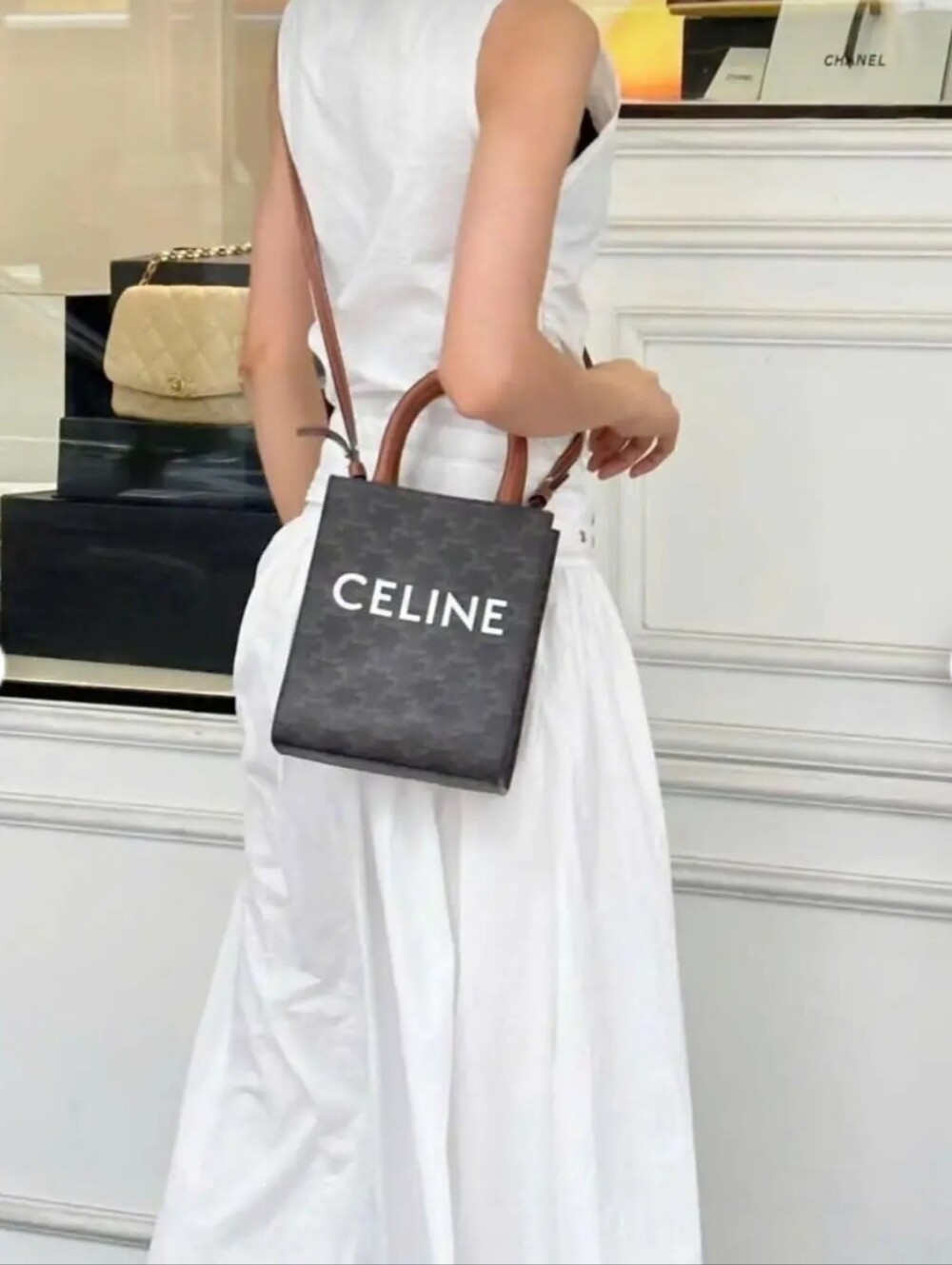 BRAND NEW!!! Celine Triomphe Canvas Calfskin Mini Vertical Cabas Tan